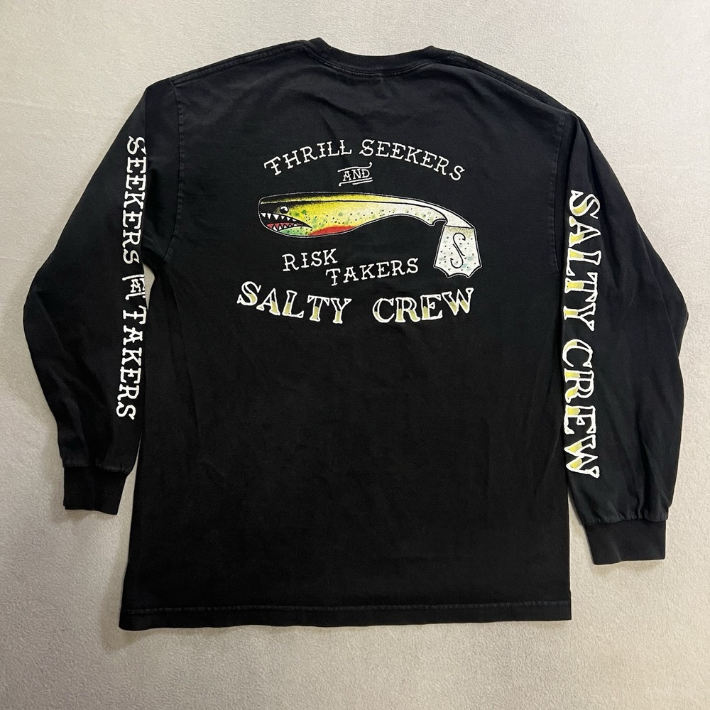 Salty Crew T-Shirt Men's Size Large Black Long Sleeve Thrill Seekers Graphic